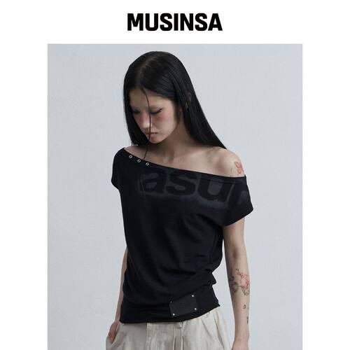 明星同款AS YOU ARE 落肩宽松短款T恤黑色短袖韩国直邮MUSINSA