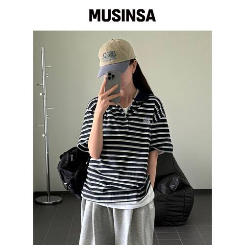 CGP (女款) 宽松条纹短袖衬衫休闲风T恤MUSINSA韩国直邮官方正品