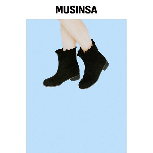 LEVASE 例如) shrring boots-black  3cm MUSINS韩国官网直邮进口