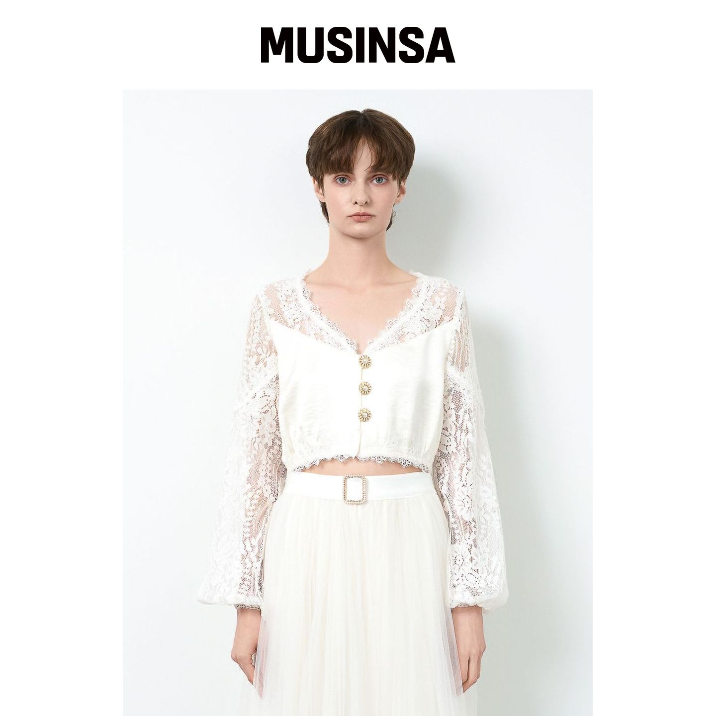 LEAUET Rosalie 蕾丝镶边人造丝缎衬衫 MUSINSA韩国官网直邮进口