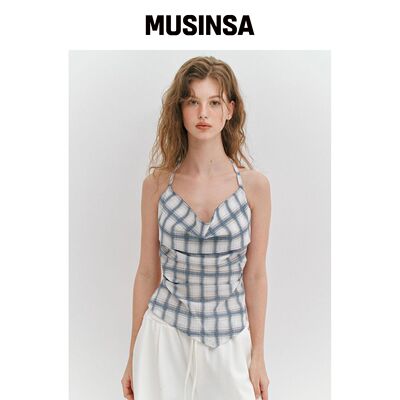 MEENDERI CHECK HALTER TIED TOP - WHITE韩国官网直邮进口