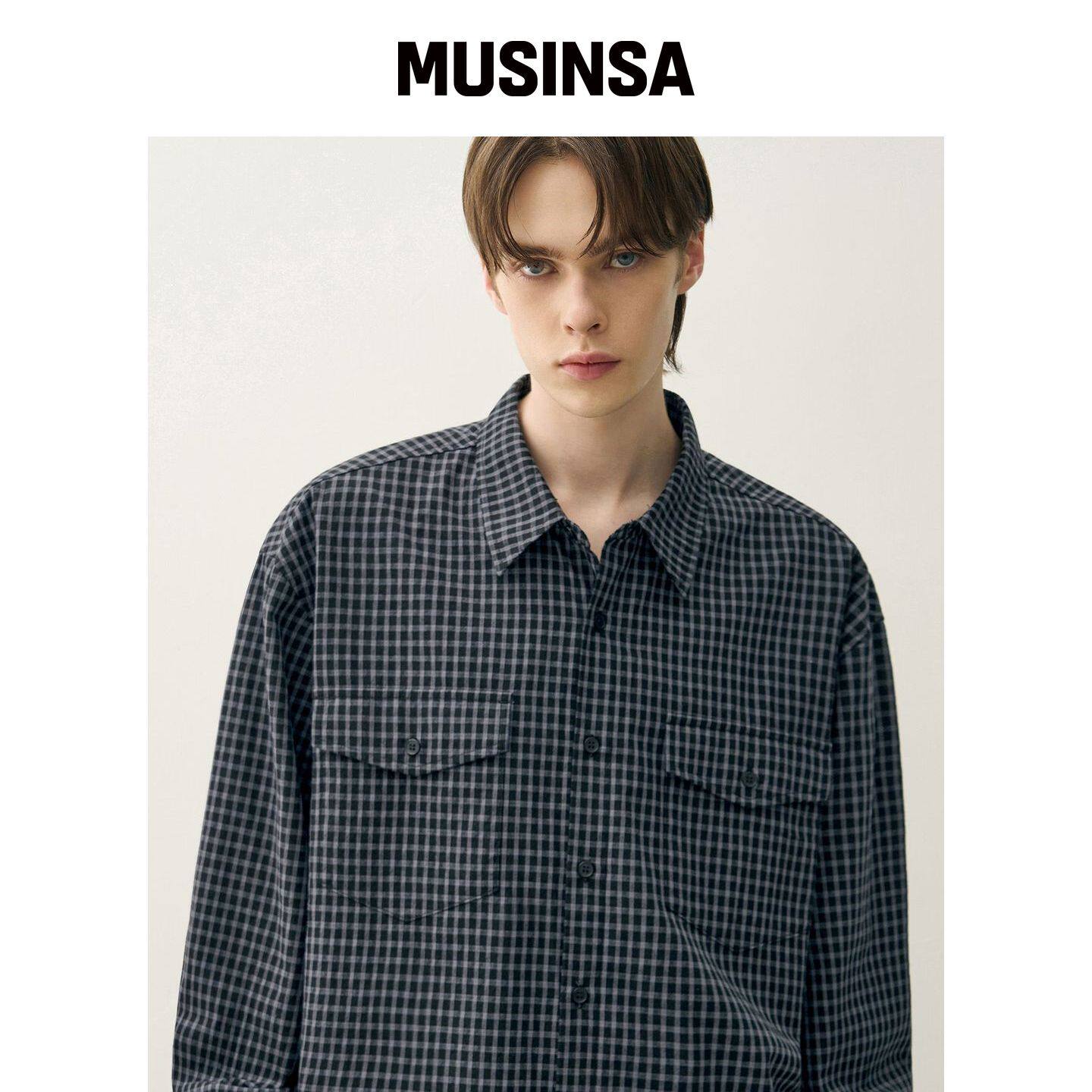 DRAW FIT 丹佛双口袋格纹衬衫 [深蓝色] MUSINSA韩国直邮官方正品