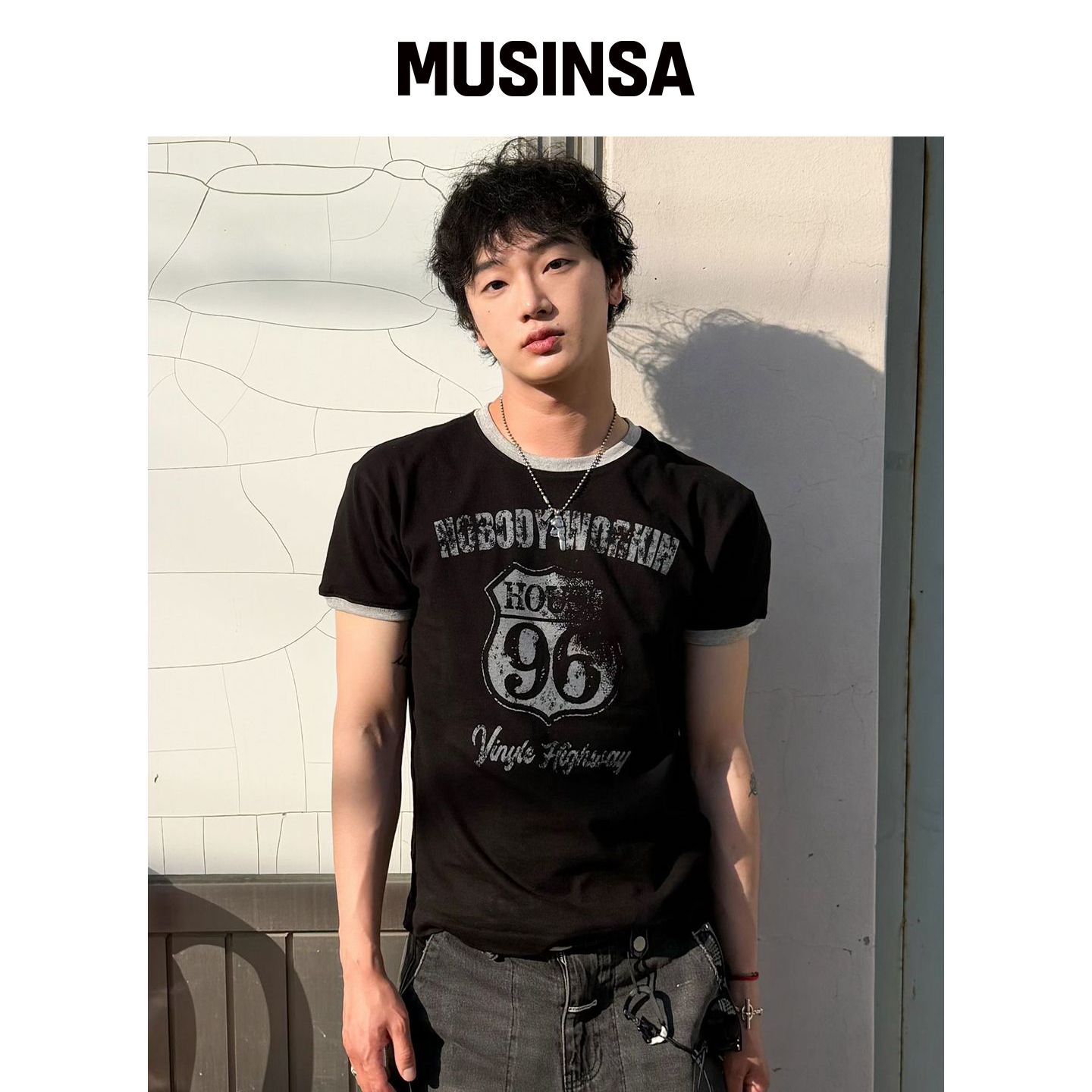 THEVINYLHOUSE NOBODY WORK RINGER TEE 黑色 MU韩国官网直邮进口图片