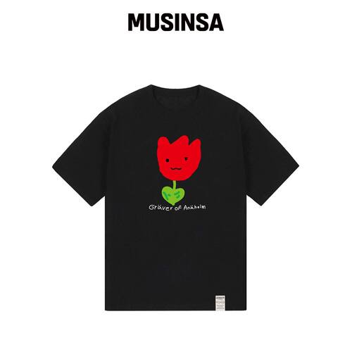 GRAVER [UNISEX] drawing书 RED花微笑半高领T恤韩国官网直邮进口