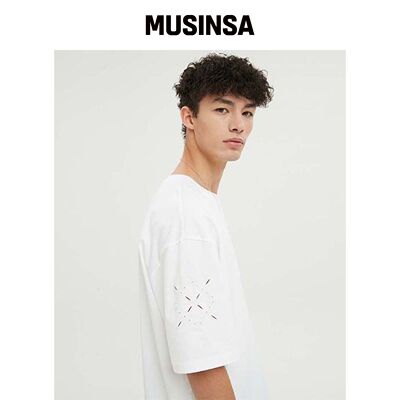MOONSUN ESSENTIAL_UNISEX 菱形孔袖 T恤 [白色]韩国官网直邮进口