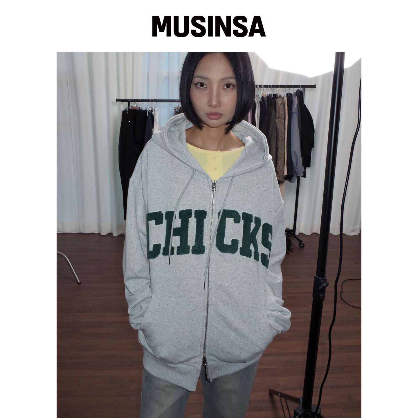 CHICKS NEFF 学院风连帽拉链衫燕麦色 MUSINSA韩国官网直邮进口