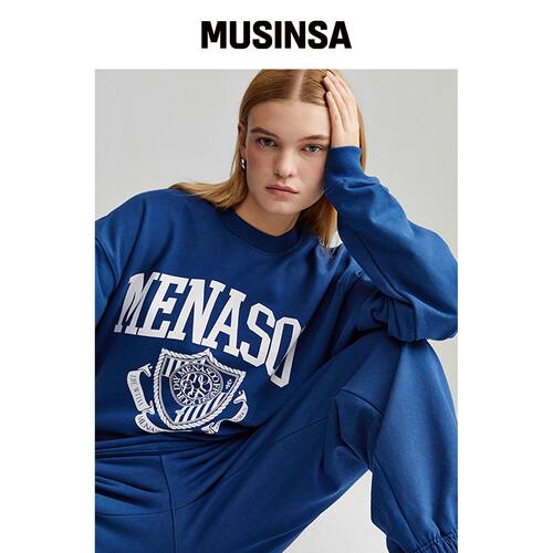 MENASOO UNISEX CLASSIC EMBLEM SWEATSHIRT_NAV韩国官网直邮进口