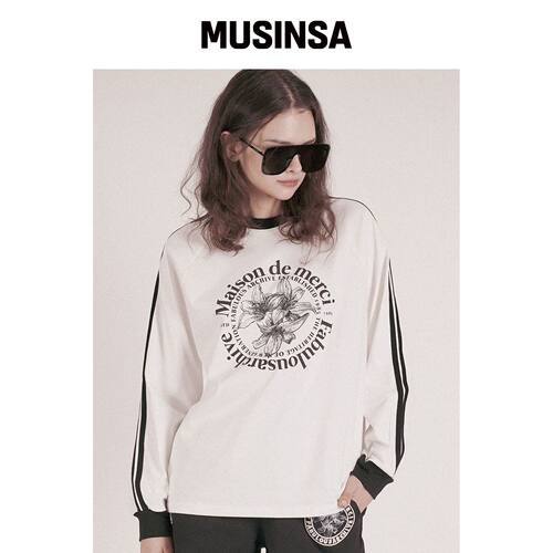 LA MAISON STUDIO UNISEX 抓绒拉格兰拼色长袖白韩国官网直邮进口