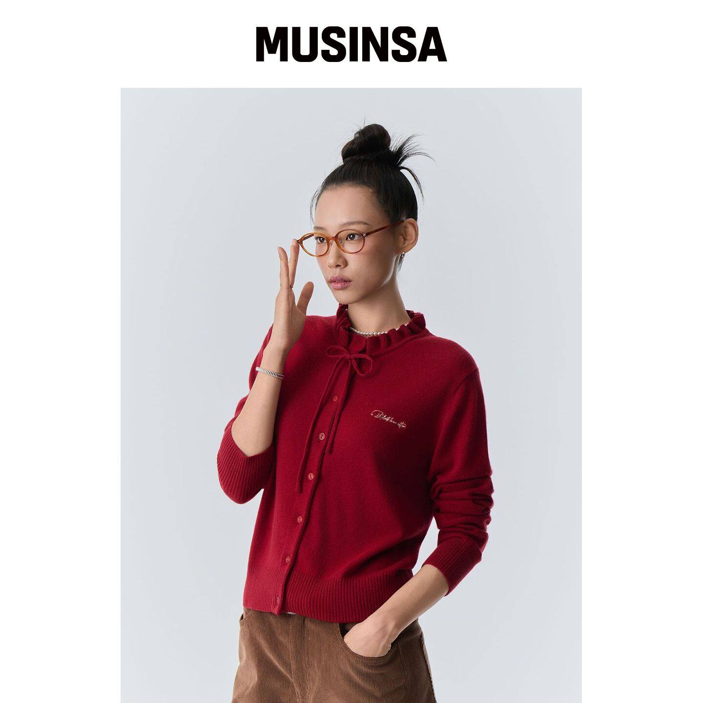 Bb' BENETTON 荷叶边领带针织开衫(红色) MUSI韩国官网直邮进口