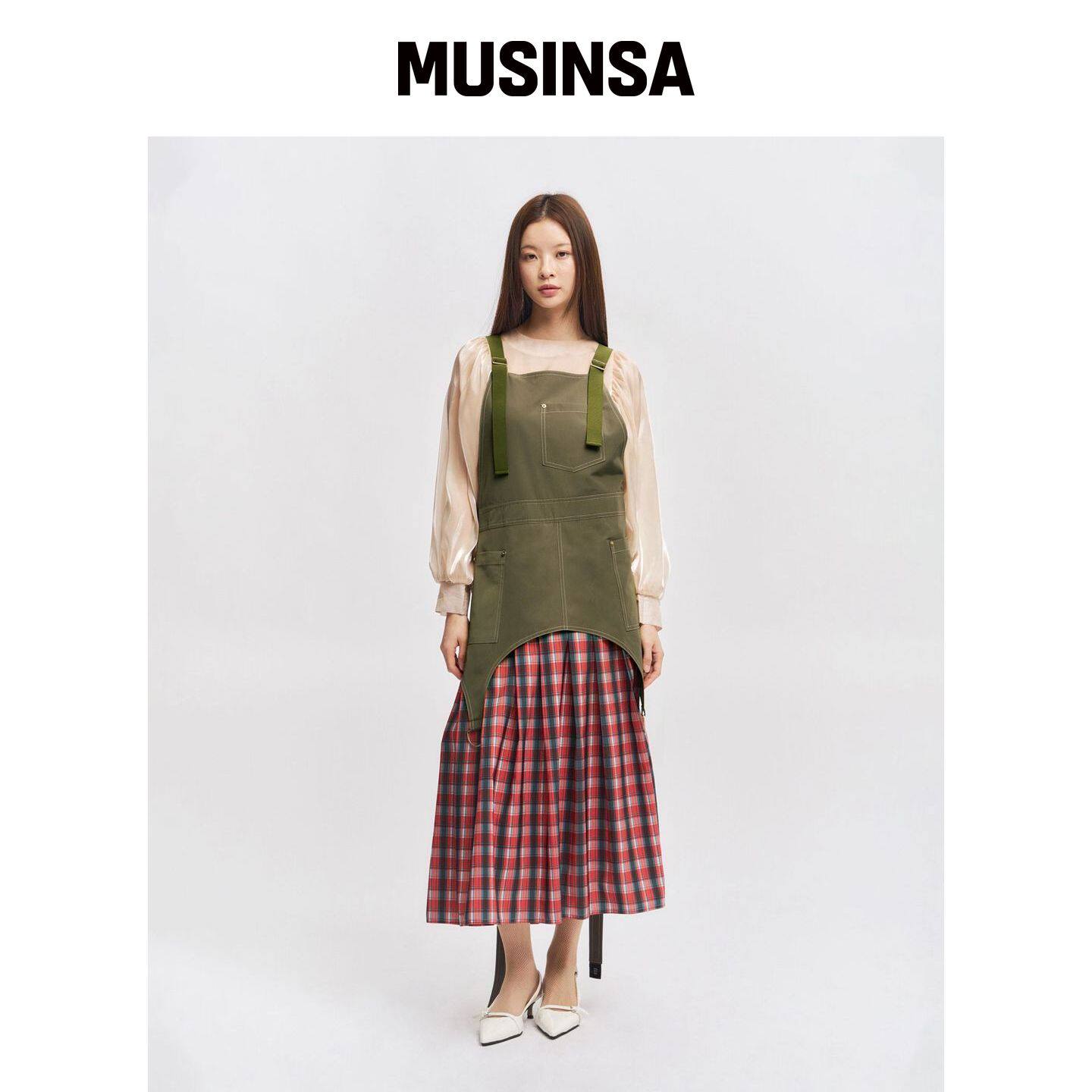 AIFERUNWAY 斯卡雷特格纹 卡其色围裙 连衣裙 MU韩国官网直邮进口