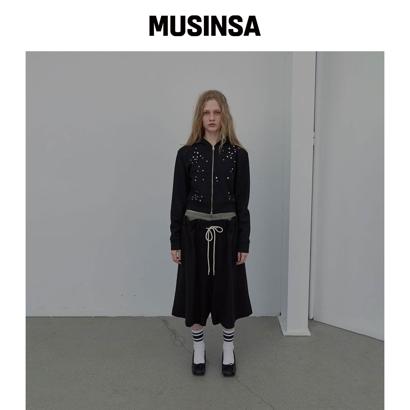 LCDC™ 闪亮拉链连帽卫衣(黑色) MUSINSA韩国官网直邮进口