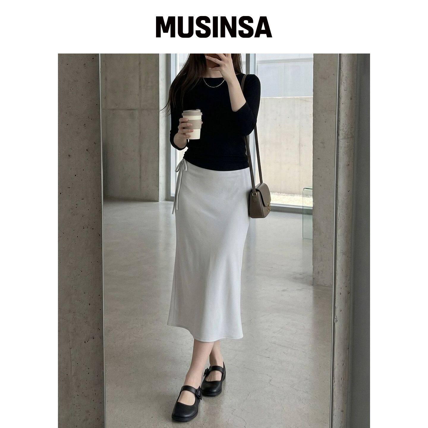 TTUDEMENT SATIN LONG SKIRT_LIGHT GREY MUSINS韩国官网直邮进口