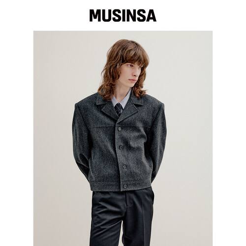 LMOOD 纳尔西条纹羊毛夹克金属灰 MUSINSA韩国直邮官方正品