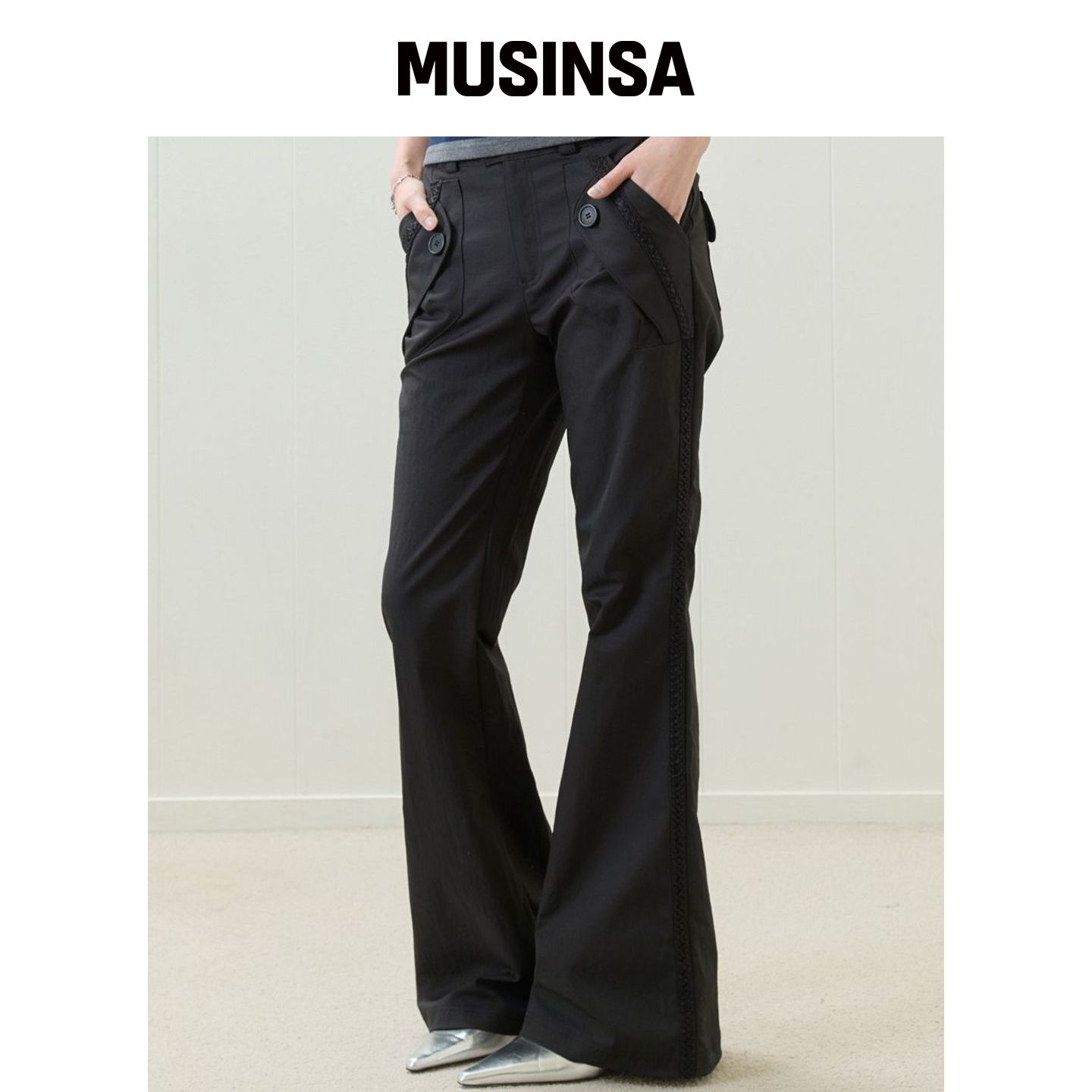 LUVISTRUE EL RIBBON BOOTCUT PANTS(黑色) MU韩国官网直邮进口