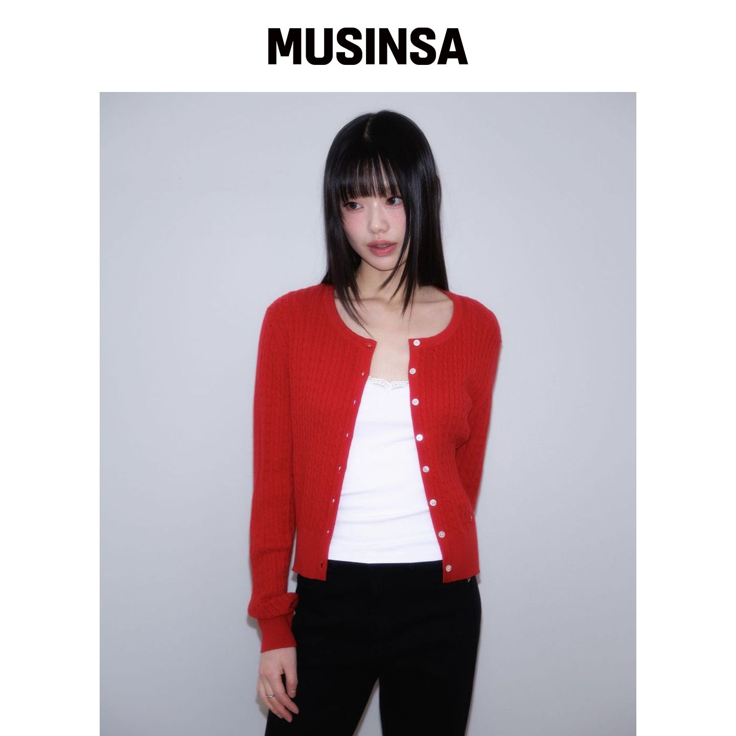 ROSEFRANTZ 麻花针织基础开衫 [玫红色] MUSINSA韩国官网直邮进口