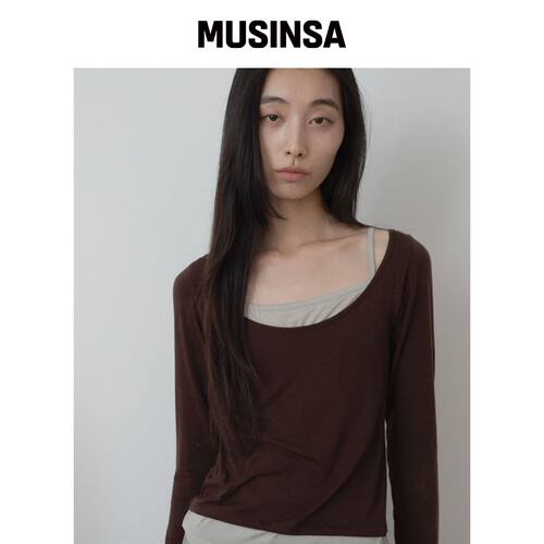 FROMWHERE 羊毛 TENTIAL 叠搭上衣棕色 MUSINSA韩国官网直邮进口