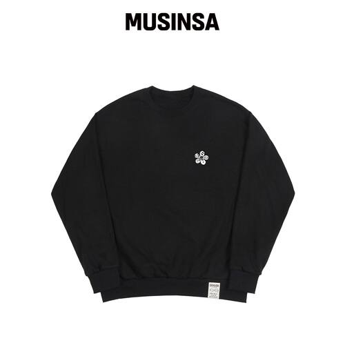 GRAVER UNISEX 小号生活logo花朵笑脸卫衣_黑色 韩国官网直邮进口