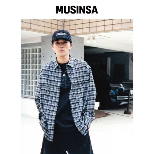 NOMANUAL 涂鸦格纹衬衫 - 海军蓝 MUSINSA韩国官网直邮进口