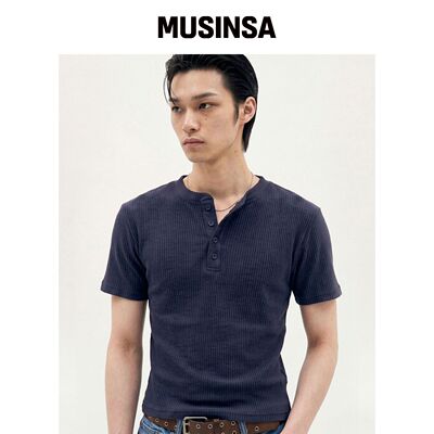 PROCESS Refined Henley Tee - Navy韩国官网直邮进口MUSINSA
