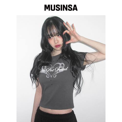 SLEEKGLOW 404 STUD SLIM T恤[炭灰色] MUSINSA韩国官网直邮进口