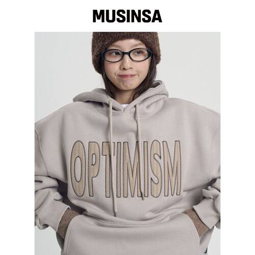 MOO OPTIMISM 拼布连帽卫衣 - 沙色 MUSINSA韩国直邮官方正品