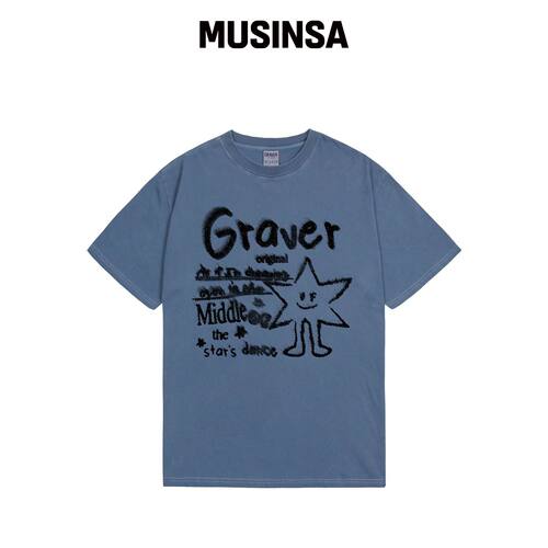 GRAVER [UNISEX]星舞染色短袖T恤_蓝影 MUSINSA韩国直邮官方正品