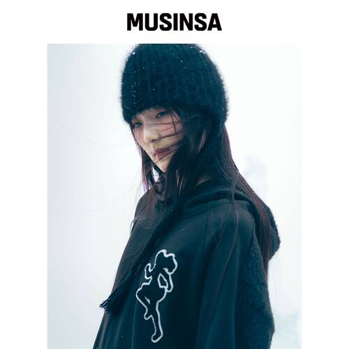 OJOS 双带羊绒针织帽 / 黑色 MUSINSA韩国官网直邮进口