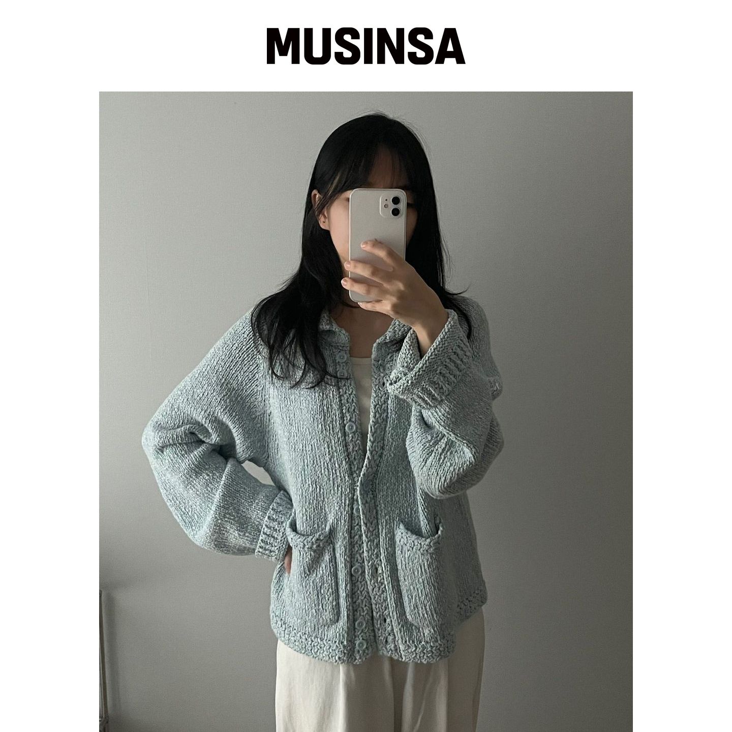 CGP (女款) 棉质翻领针织开衫_糖果蓝 MUSINSA韩国直官网直邮进口
