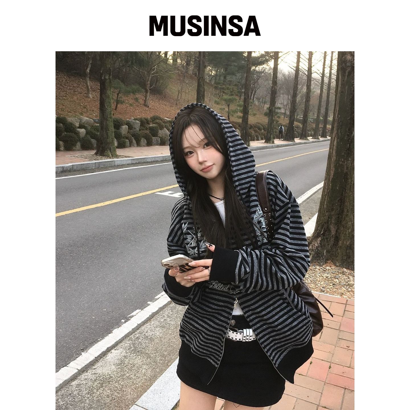 IDWS PROTO 条纹连帽拉链卫衣 黑色 MUSINSA韩国官网直邮进口