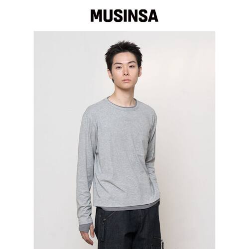 BEGIN202 西艾路普层叠长袖[麻灰 x 灰蓝] MUSIN韩国官网直邮进口