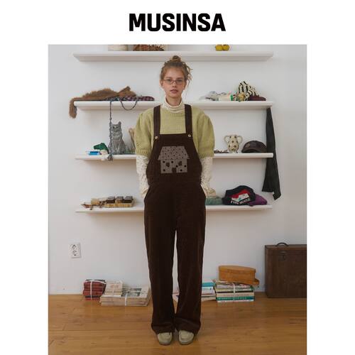 FUNFROMFUN 舒适家居背带裤，棕色 MUSINSA韩国直邮官方正品