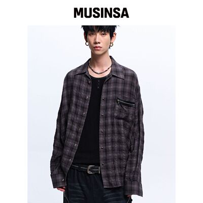 RSSC 铆钉拉链格纹衬衫 - 炭灰色 MUSINSA韩国官网直邮进口