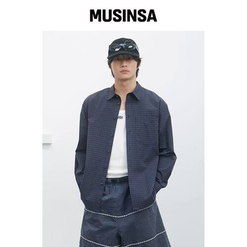 KIJUN MEN 柔软格纹衬衫 海军蓝韩国官网直邮进口MUSINSA