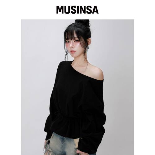 LIKE THE MOST 露肩绳带卫衣_黑色 MUSINSA韩国直邮官方正品