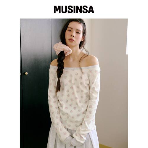 FUNFROMFUN Bouquet Boatneck Tee, White MUSIN韩国官网直邮进口