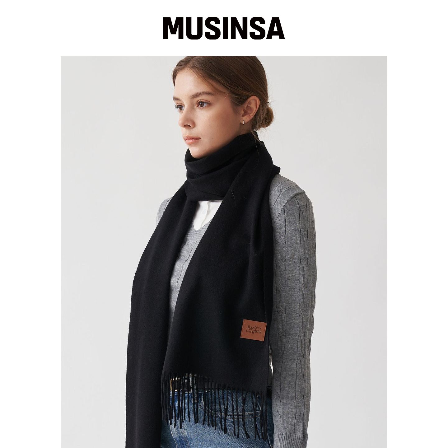 RECLOW RC 100% 羊绒围巾 黑色 MUSINSA韩国直邮官方正品