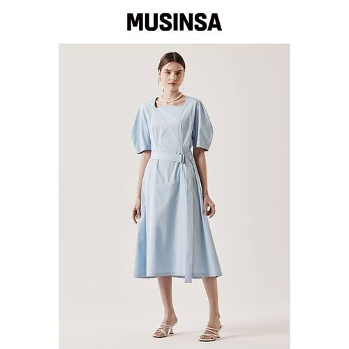LE YIEL Curved Midi Dress_打火机 蓝色韩国官网直邮进口MUSINSA