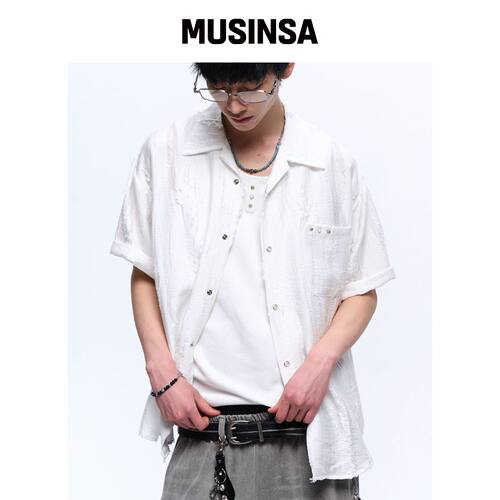 RSSC RIPPED JACQUARD 半袖衬衫 - 白色韩国官网直邮进口MUSINSA