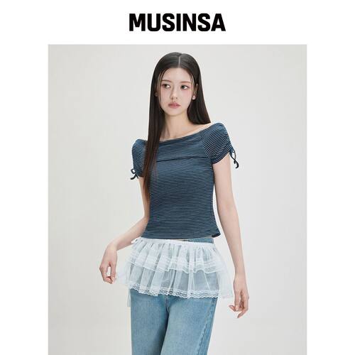MIXXO 条纹露肩短袖T恤_MIWHWG723A MUSINSA韩国官网直邮进口