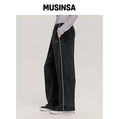 1993STUDIO W 绒面拼接松紧裤_黑色 MUSINSA韩国直邮官网直邮进口