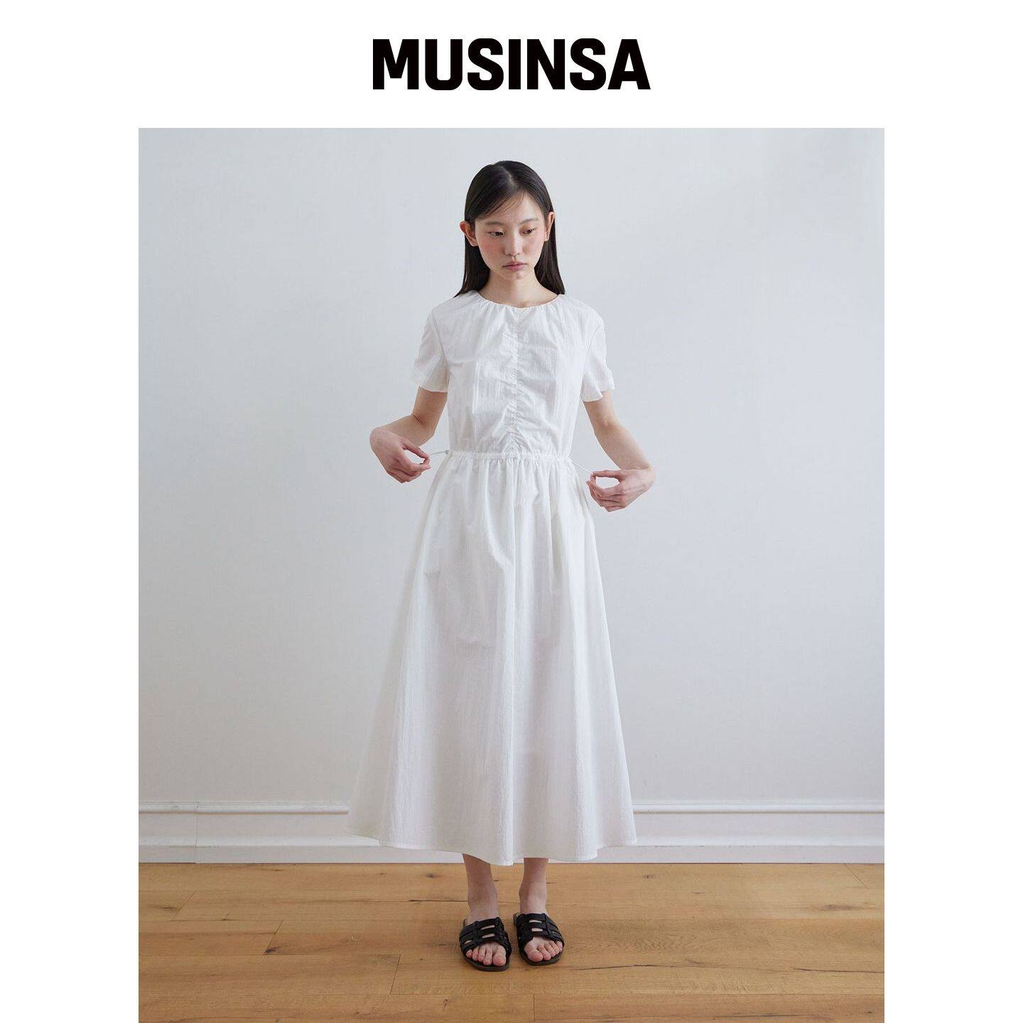 STEP AROUND 半袖系带连衣裙白色 MUSINSA韩国官网直邮进口