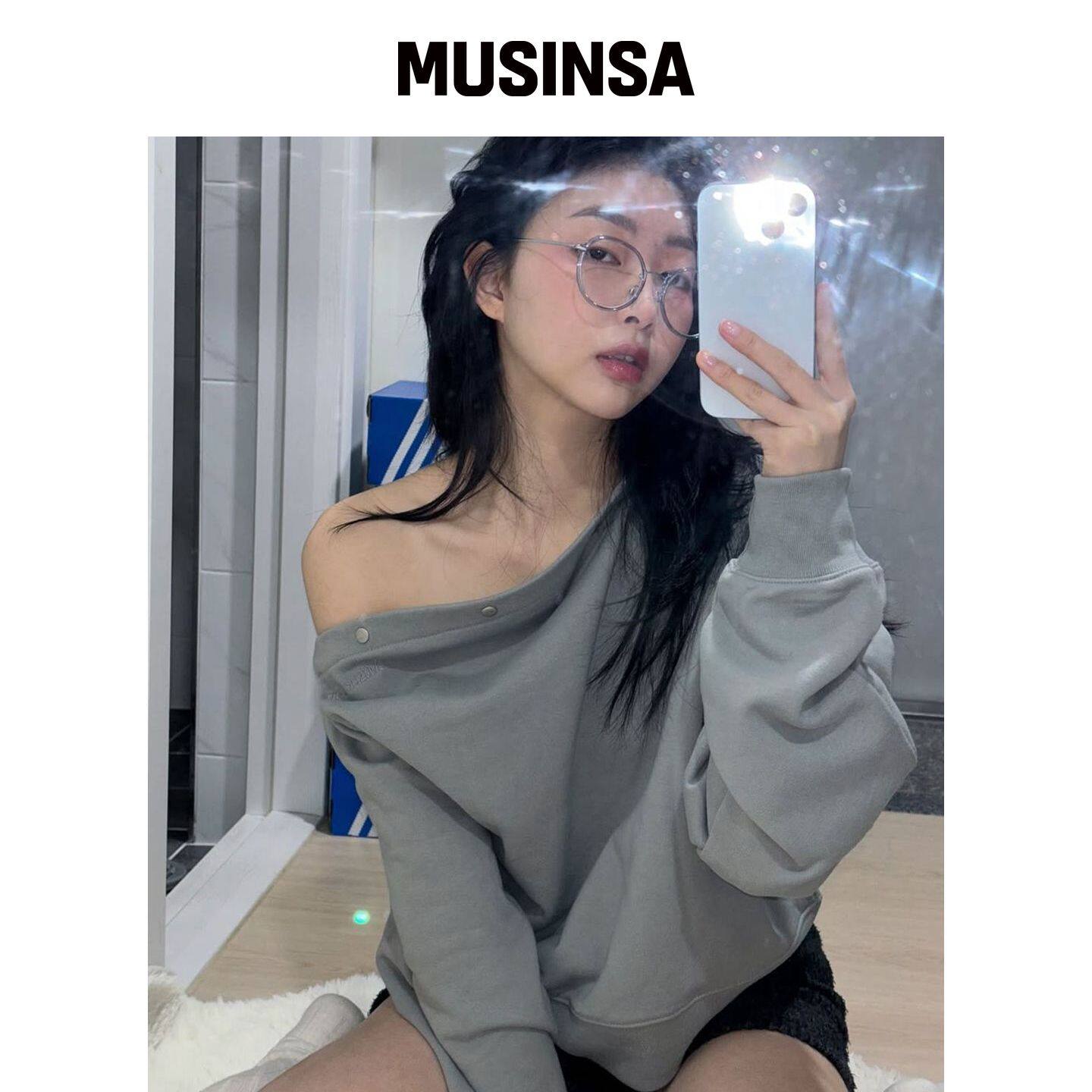 MISTIC MOON 复古按扣运动衬衫(薄荷绿色/灰色 韩国官网直邮进口