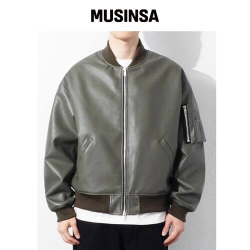 QT8 GARMENTS GB 合成皮革 MA-1 夹克（卡其色）韩国官网直邮进口