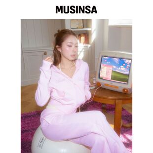 ROSEFRANTZ 修身烫钻连帽拉链卫衣[粉色] MUSINS韩国官网直邮进口
