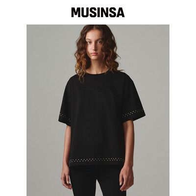 MOONSUN UNISEX Stud Line 半袖T恤 / 黑色韩国官网直邮进口