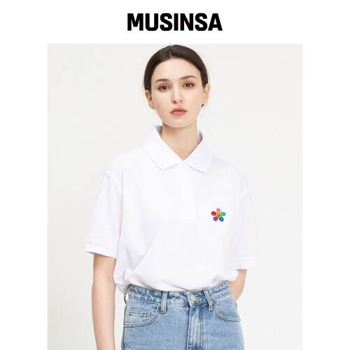 GRAVER [UNISEX]彩虹花刺绣Polo短袖T恤_白色 MU韩国官网直邮进口