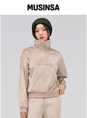 CHASECULT 女性聚酯纤维半拉链卫衣-米色韩国官网直邮进口