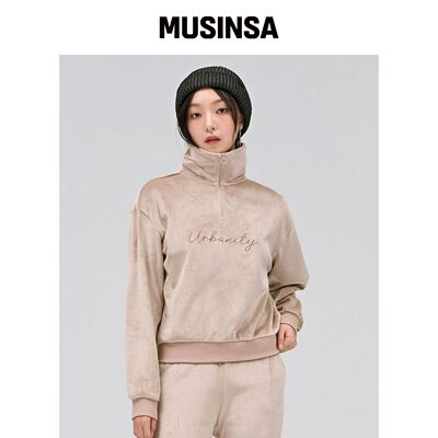 CHASECULT 女性聚酯纤维半拉链卫衣-米色 MUSINS韩国官网直邮进口