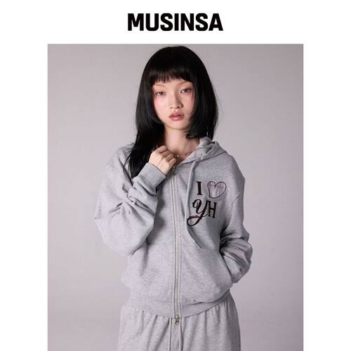 YOUHEE 格纹YH拉链连帽外套_混色灰 MUSINSA韩国官网直邮进口