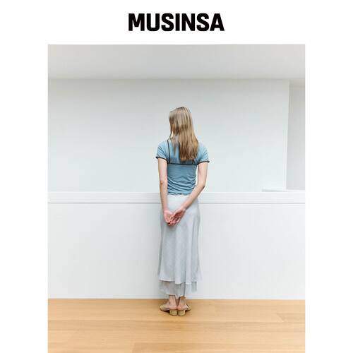 THE LILLE Check Double Skirt_天蓝色韩国官网直邮进口MUSINSA